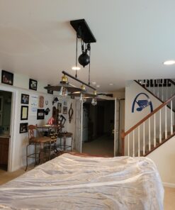 WINSOON 3 Light Industrial Pendant Light, Pulley Pool Table Light Fixture Billiard Light, Retro Steampunk Hanging Lamp, Adjustable Vintage Kitchen Island 3-Head Lights, Matte Black Painted 3 Pack 38 A1T0 TybgjL