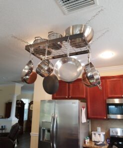 Rogar Hammered Steel Rectangular Pot Rack with Grid and Chrome Accessories 30-in. 35 A1T6sWZsaZL