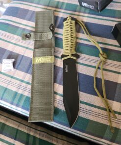 MTech USA – Fixed Blade Knife –Black Stainless Steel Blade, Green Cord Wrapped Handle, Full Tang, Includes Nylon Sheath - Hunting, Camping, Survival, Tactical, EDC – MT-528C, Small 39 A1U6FdTKR1L