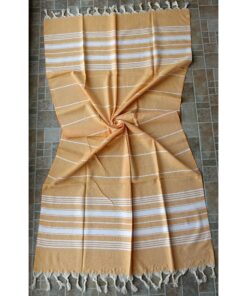 Dandelion - Basic Pattern - 100% Naturally-Dyed Cotton Turkish Towel Peshtemal - 71x39 Inches - Apricot Orange 10 A1UYApMab6L
