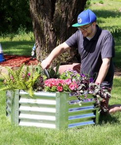 Sunnydaze 40-Inch Hexagon Galvanized Steel Raised Garden Bed Kit - Outdoor Metal Planter for Plants and Vegetables - Silver 32 A1V N1Cs9LL