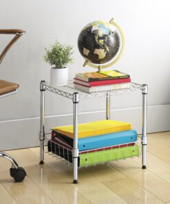 Alternative view of Whitmor Supreme Stacking Shelf with Basket - Adjustable Home Organizer - Chrome Stacking Shelf W/Basket