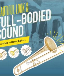 Mendini by Cecilio Trombone Kit - Bb Tenor Brass Instruments for Kids, Beginners w/Case & Gloves Gold + Tuner 24 A1Y0N78oGiS