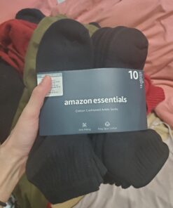 Amazon Essentials Women's Cotton Lightly Cushioned Ankle Socks, 10 Pairs 6-9 Black 12 A1ZJosQT4NL