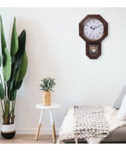 Timekeeper Essex Westminster Chime Faux Wood Pendulum Wall Clock, 17.5" x 11.25", Walnut Brown 17.5" x 11.25" Model: 180WAGM w/ Updated Chime 19 A1ZvUEwFQ4L