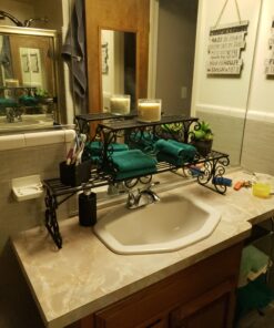 MyGift Black Metal Over The Sink Shelf with Scrollwork Design, 2 Tier Display Stand Organizer for Kitchen Accessories 37 A1cJ15P3fBL