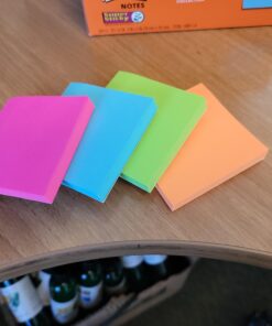Post-it Super Sticky Notes, 3x3 in, 24 Pads, 2x the Sticking Power,Energy Boost Collection, Bright Colors (Orange, Pink, Blue, Green), Recyclable 55 A1dBUM6Lr5L