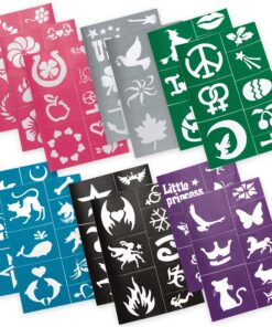 Face Paint Stencil Stickers for Painting Kit (104 Pieces) Thick Tattoo Stencil - Soft, Pliable and Easy to Stick Down and Reuse - Great for Birthdays, Sleepovers, School Carnivals, or Fundraisers 22 A1dDb0X33nL
