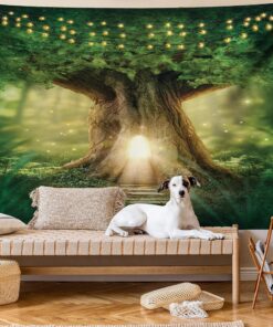 Ambesonne Tree Tapestry, Tree of Life Themed Arrangement with Thirving Jungle Spring Season, Wall Hanging for Bedroom Living Room Dorm Decor, 40" X 60", Brown Yellow Satin 40" Width X 60" Length 22 A1dLa0fNCL