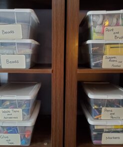 Sterilite 6 Qt Storage Box, Stackable Bin with Lid, Plastic Container to Organize Shoes and Crafts on Closet Shelves, Clear with White Lid, 12-pack 6 Quart 53 A1eKjhoS2YL