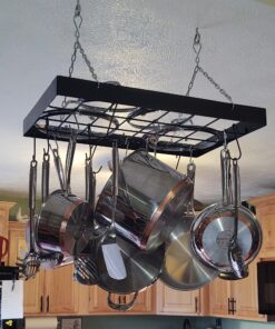 Fox Run Rectangular Hanging Pot Rack with Chains and 6 Hooks, 2 Inch, Black Iron Rectangular With Hooks 46 A1hKc9AAk6L