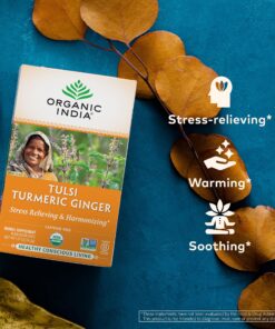 Organic India Tulsi Turmeric Ginger Herbal Tea - Holy Basil, Stress Relieving & Harmonizing, Immune Support, Healthy Inflammatory Response, Aids Digestion, Caffeine-Free - 18 Infusion Bags, 1 Pack 19 A1lbvwQQAFL