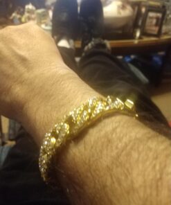Mens Womens Cuban Link Bracelet Hip Hop Bracelet Stainless Steel Chain Bracelet Iced Out Curb Cuban 18k Gold Plated Bracelet With Clear Rhinestones (A-Gold) 36 A1mbUgZQYfL