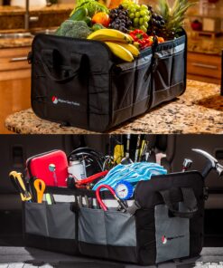 Alternative view of Higher Gear Trunk Storage Organizer for Car, SUV, Truck - Preferred Trunk Organizers for Car Organization, Trunk Organizer with 4 Compartments, 10 Pockets, Tie-Down Straps, Detachable Lid (Gray) Gray