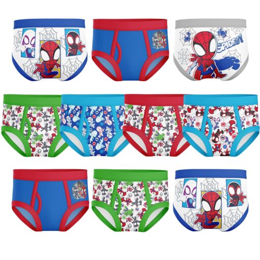 Marvel Boys' Toddler Spiderman and Superhero Friends 100% Combed Cotton Underwear Multipacks with Iron Man, Hulk & More 4T 10-pack Spidey Multi-hero Briefs