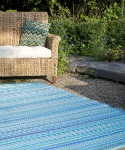 Fab Habitat Outdoor Rug - Waterproof, Fade Resistant, Crease-Free - Premium Recycled Plastic - Striped - Large Patio, Deck, Sunroom, Camping, RV - Cancun - Turquoise & Moss Green - 6 x 9 ft 6' x 9' Rectangular 29 A1rOArGlVdL 1