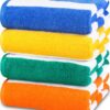 Utopia Towels Cabana Stripe Beach Towels (76 x 152 cm) - 100% Ring Spun Cotton Large Pool Towels, Soft and Quick Dry Swim Towels (Pack of 4) (Blue, Green, Orange & Yellow) Blue, Yellow, Green, & Orange Pack of 4