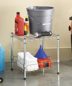 Whitmor Supreme Stacking Shelf with Basket - Adjustable Home Organizer - Chrome Stacking Shelf W/Basket 25 A1uQvnSW9aL