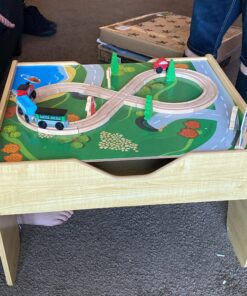 KidKraft 2-in-1 Reversible Top Activity Table with 200 Building Bricks and 30-Piece Wooden Train Set, Natural, Gift for Ages 3+ 62 A1uSVlzrJML