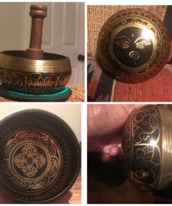4" Exquisite Tibetan Singing Bowl Set for Meditation ~ Auspicious Eight Lucky Symbols, Buddha Eye & Dorje Painted ~ Silk Cushion & Wooden Mallet Included ~Handmade in Nepal by Thamelmart 32 A1utI zLowL