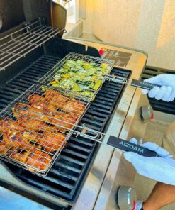 AIGMM Portable Stainless Steel BBQ Barbecue Grilling Basket for Fish ,Vegetables , Steak ,Shrimp, Chops and Many Other Food .Great and Useful BBQ Tool. Deep 24 A1vJlvB8gaL