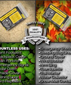 Swiss Safe Emergency Mylar Thermal Blankets + Bonus Gold Foil Space Blanket. Designed for NASA, Outdoors, Survival, First Aid, Double-Sided Black and Gold, 4 Pack Double Color Sides: Matte Black & Gold 8 A1vNeC9hNXL