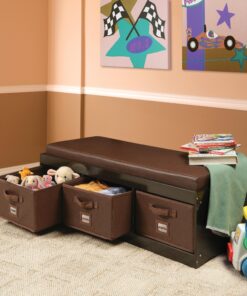 Badger Basket Kid's Padded Toy Storage Bench with Cushion and Three Fabirc Bins - Espresso Espresso/Espresso 23 A1vrR355ML
