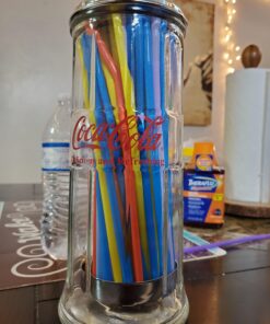 Tablecraft Coca-Cola Glass Straw Dispenser with Metal Lid, Small 36 A1wmggW8zL