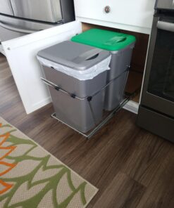 Rev-A-Shelf Double Pull Out Trash Can for Under Kitchen Cabinets 35 Qt 12 Gal Garbage Recyling Bin on Full Extension Slides, Silver, RV-18KD-17C S Metallic Silver 41 A1xeDMU82bL