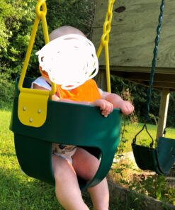 Deluxe High Back Full Bucket Toddler Swing with Exclusive Chain & Triangle Dip Pinch Protection and Carabiners for Easy Install - Green - Squirrel Products 32 A1y3OwOgciL