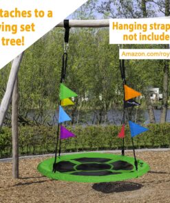 Royal Oak Saucer Tree Swing,Giant 40 Inches with Carabiners and Flags, 700 lb Weight Capacity, Steel Frame, Waterproof, Easy to Install with Step by Step Instructions, Non-Stop Fun! (Green) Green 21 A1yJKD3o5ZL