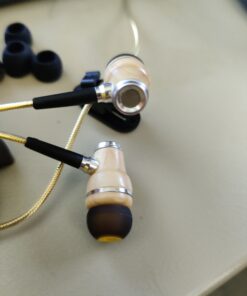 Symphonized NRG 2.0 Wood Earbuds Wired, in Ear Headphones with Microphone for Computer & Laptop, Noise Isolating Earphones for Cell Phone, Ear Buds with Booming Bass (Gold) Gold 30 B1 pFN L8YS