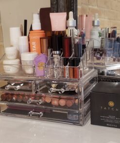 Ikee Design Clear Acrylic Makeup Organizer, Elegant Makeup Storage Organizer for a Stylish Vanity, Bathroom, or Dresser Décor, Clear Design for Easy Visibility and Quick Access 1) 1 Top 4 Drawers 57 B10UvQKcwDS