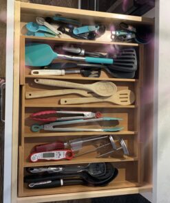 Seville Classics Bamboo Premium Organizer Storage Bins for Kitchen Silverware, Pantry, Closet, Office Desk, Pens, Utensils, Makeup, K Cup, Bamboo, Expandable Tray (5 Compartment) Expandable Tray (5 Compartment) 43 B118i6X9hzS