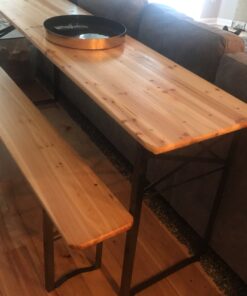 Giantex 70'' 3-Piece Portable Folding Picnic Beer Table with Seating Set Wooden Top Picnic Table for Patio Outdoor Activities Garden Use, 30'' Table Height Black(iron Frame); Wooden(tabletop & Chair Seats) 42 B11OP5kxLDS