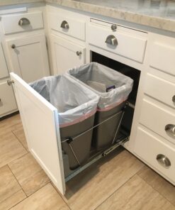 Rev-A-Shelf Double Pull Out Trash Can for Under Kitchen Cabinets 35 Qt 12 Gal Garbage Recyling Bin on Full Extension Slides, Silver, RV-18KD-17C S Metallic Silver 42 B11wNC3p6SS