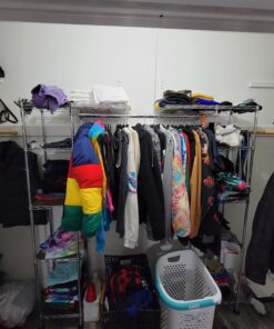 Seville Classics Closet Garment Organizer with Metal Hanging Rod Wardrobe Storage System, w/ Steel Shelves for Clothes, Shirts, Jackets, Coats, Blankets, Shoes, Steel, Expandable Rack 58 B14NCCsE3IS