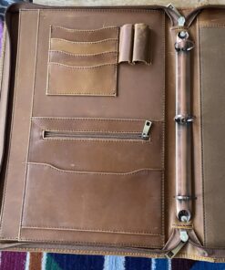 AZXCG Leather Portfolio Binder,3 Ring Binder Padfolio with Zipper fits up to 13.3" Laptop, Professional Organizer, Business Folder with Clipboard, Leather Notepad Holder Brown Graduation Gift Standard 41 B14xF7OuPwS