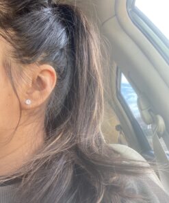 Amazon Essentials Plated Sterling Silver Cubic Zirconia Stud Earrings (Round & Princess) White/Platinum 5 mm Round Cut 37 B19a3BUEg6S