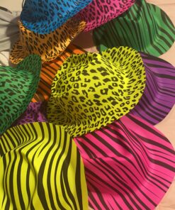 Novelty Place Neon Animal Print Plastic Party Hats, Fedora with Gangster Mafia Style, UV Blacklight Glow Party Stars Rave Hats for Kids and Teens in Birthday, Concerts, Music Party(Pack of 12) 22 B1A2TlmoS