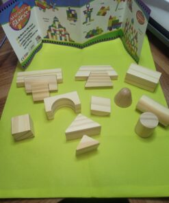 Wooden Blocks Set - 100 Pc Natural Colored Wood Building Block Toys - 100% Real Wood, 14 Different Shapes, Great Gift for Kids or Back to School Project, Indoor Activity - Build, Stack and Create 28 B1Agl vidhS