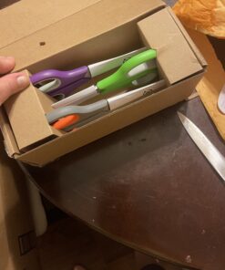 Amazon Basics Multipurpose, Comfort Grip, PVD Coated, Stainless Steel Office Scissors, 3-Pack, Purple, Green & Gray 38 B1CBqw3LA7S