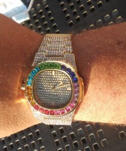 FANMIS Luxury Bling-ed Out Colorful Full Diamond Watches Fashion Quartz Analog Stainless Steel Band Bracelet Wrist Watch Gold 27 B1DxX6R9 0S