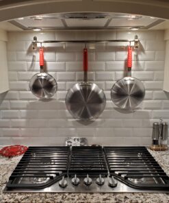 Wallniture Lyon 31.5" Wall Mount Kitchen Utensil Holder With 10 S Hooks For Hanging Pots and Pans Set 33 B1HRwd2BRCS