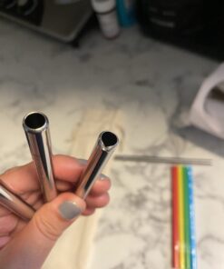 Short Safer Rounded End Stainless Steel Smoothie Straws, Reusable Straight Metal Straws for Half Pint Mason Jars, Coffee Mugs, Small Glasses, Cocktail Straws, 4 Portable Short Stainless Steel Straws 38 B1IO2hbrnoS