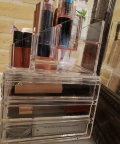 Ikee Design Clear Acrylic Makeup Organizer, Elegant Makeup Storage Organizer for a Stylish Vanity, Bathroom, or Dresser Décor, Clear Design for Easy Visibility and Quick Access 1) 1 Top 4 Drawers 58 B1ITfcvZ8hS