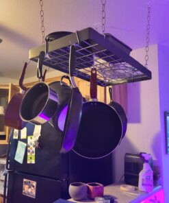 Rogar Hammered Steel Rectangular Pot Rack with Grid and Chrome Accessories 30-in. 32 B1IyFswpKbS