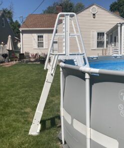 Vinyl Works SLA A-Frame 48-56 Inch Adjustable Above Ground Swimming Pool Ladder Entry System with Slide Lock Barrier and Handrails, White 16 B1KQtQaetZS