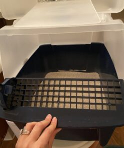 IRIS USA Large Split-Hood Cat Litter Box with Scoop and Grate, Blue Split Hooded - Navy 50 B1LFNwIRtS