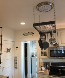 Rogar Hammered Steel Rectangular Pot Rack with Grid and Chrome Accessories 30-in. 30 B1MGYfHWNcS